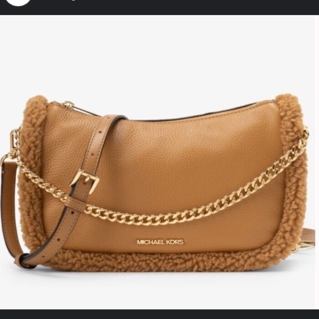 Michael Michael Kors Nwt Carmela Tan Medium Pouchette Crossbody Leather